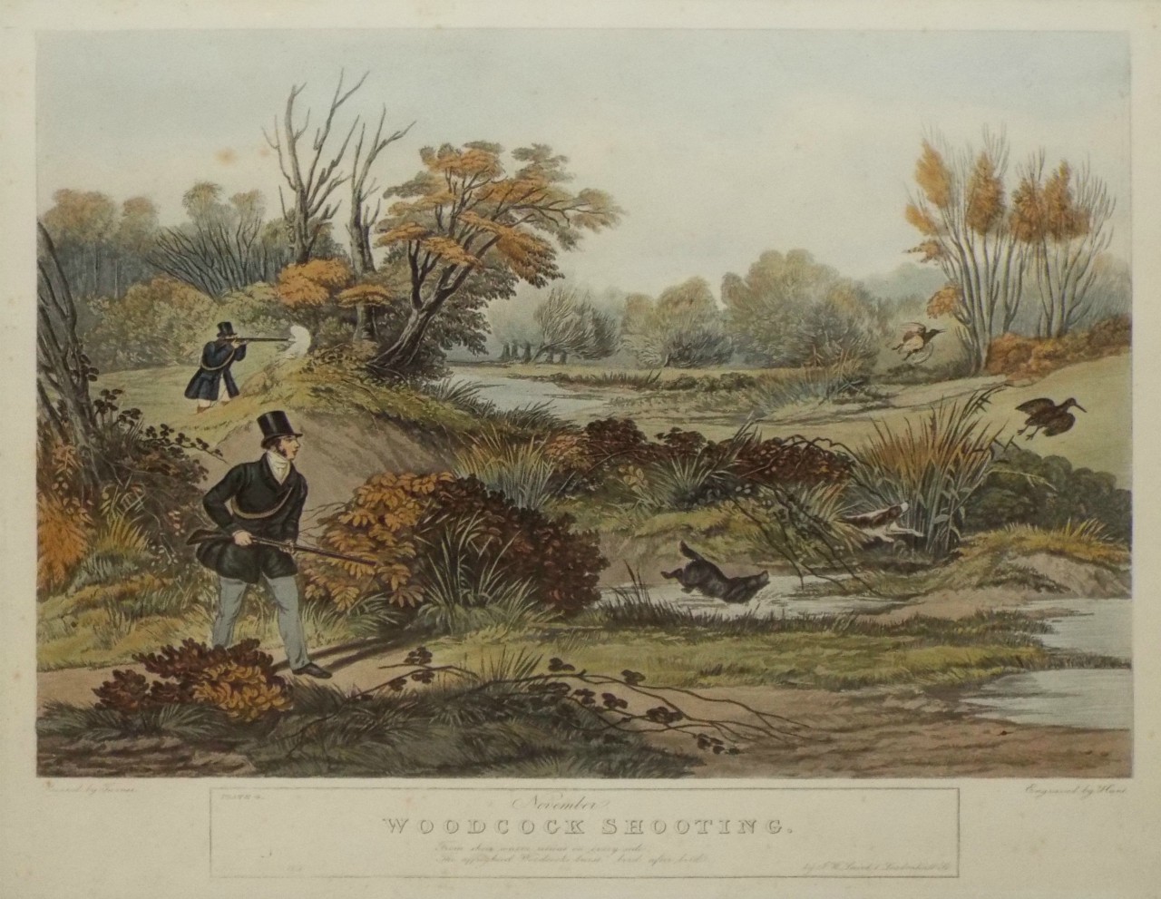 Aquatint - November. Woodcock Shooting. - Hunt